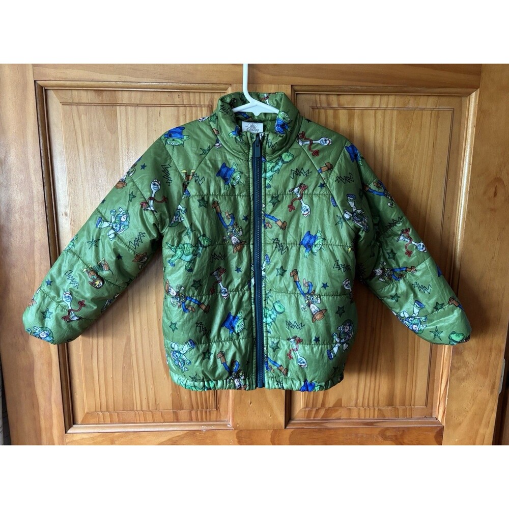 Disney Pixar Toy Story Toddler Size 3 Green Puffer Jacket Woody Buzz Forky